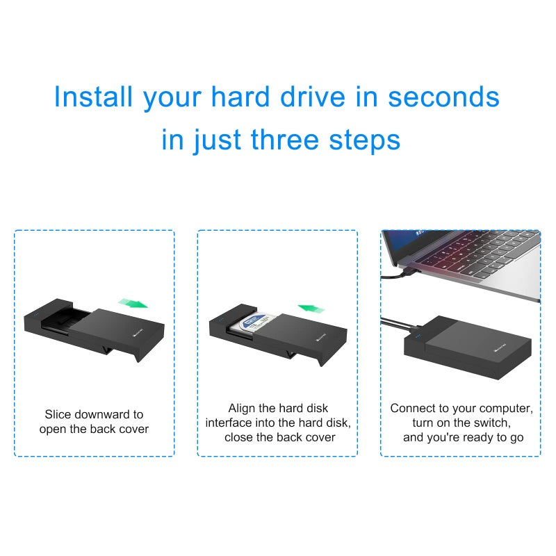 Mackertop 3.5" Hard Drive Enclosure Tool-Free External Hard Drive Enclosure 5Gbps USB 3.0 to SATA Adapter Hard Disk Case for 3.5 Inch HDD/SSD Max 6TB (Support UASP) - Image 3